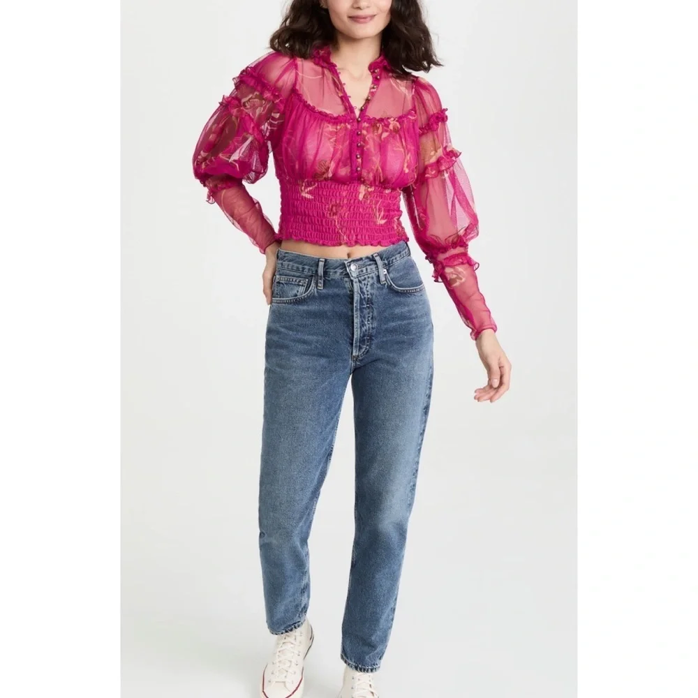 Free People Time For Shine Mesh Top Floral Cropped M NWT